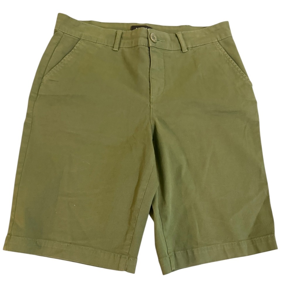 NYDJ Women Olive Green Chino Shorts Size 4P Stretch Cotton Mid Length Bermudas